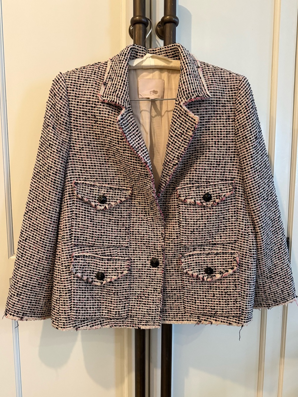 Rebecca Taylor Tweed Josie Jacket in Pink & Black - Size 14